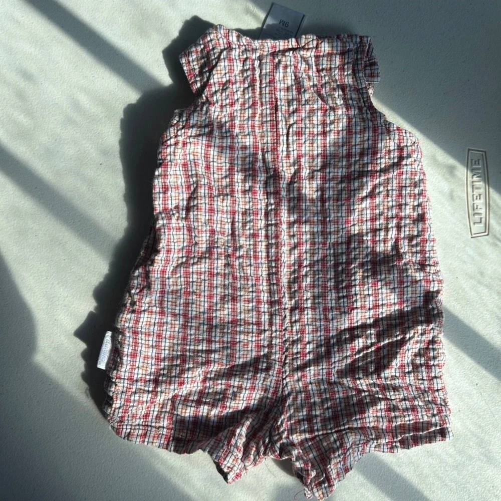 Vitamins Baby Bear Plaid Seersucker Romper Baby Boy 9M Red Blue Nautical